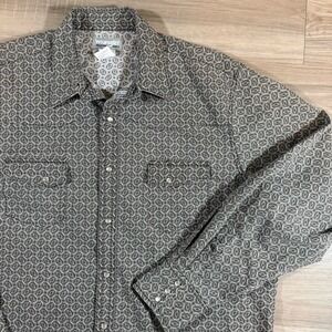 Wrangler Wrancher  Pearl Snap Shirt Size XL Western All Over Print Brown Pockets